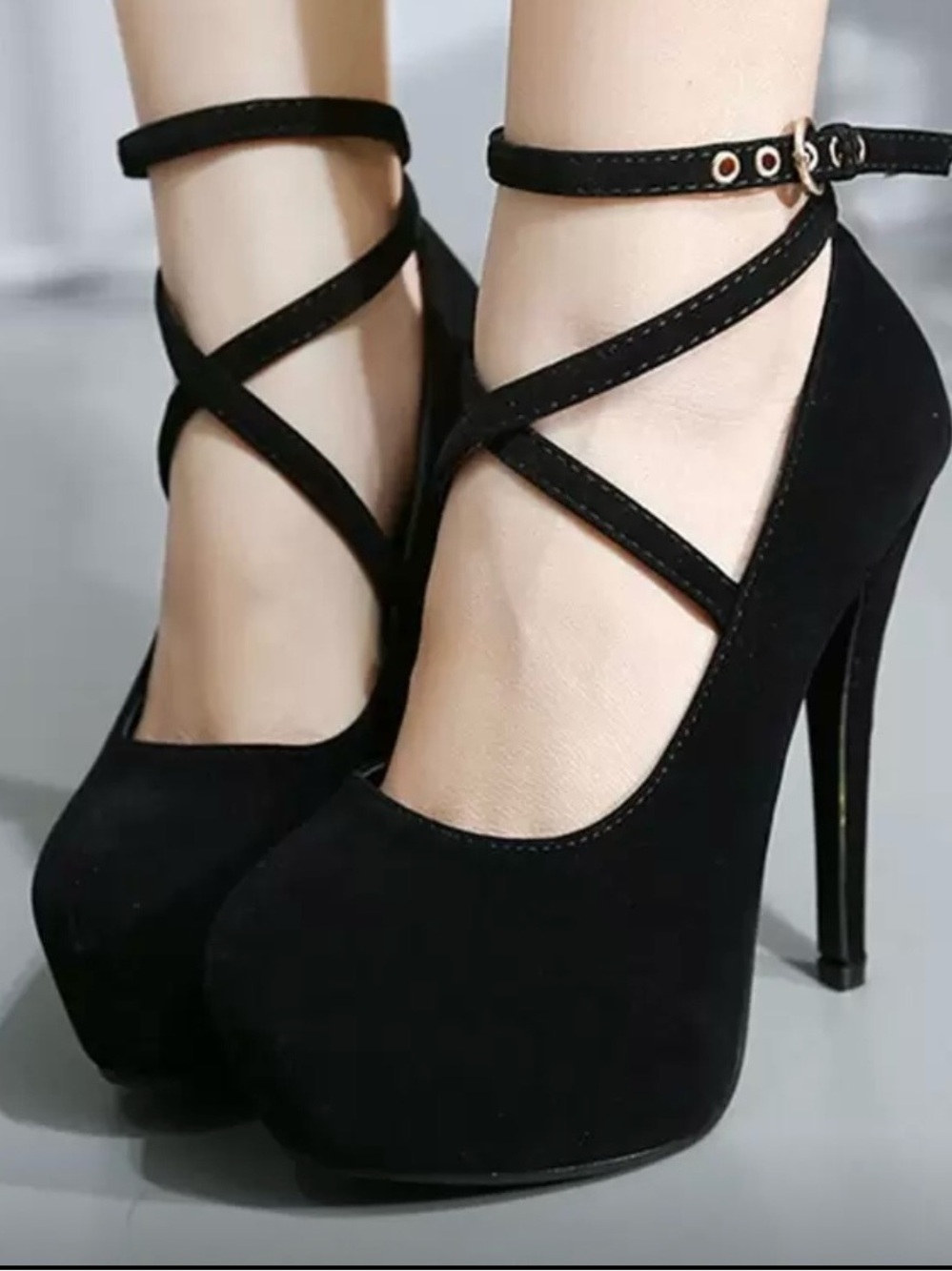 SHEIN Black Crisscross Ankle-Strap Platform High Heels